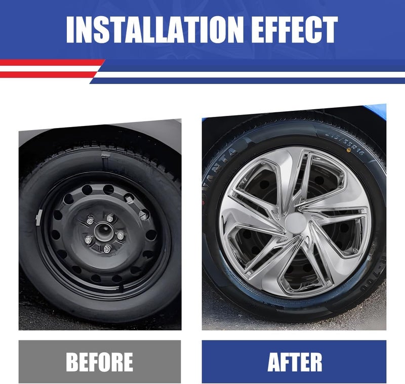 Winjet 16" Hubcaps for 2016-2026 Honda Civic Sedan Wheel Rim Covers fit for[Honda Civic Sedan 2016 2017 2018 2019 2020 2021 2022 2023 2024 2025 2026],[Only Fit Iron Hub - Steel Wheel](4 Packs,Chrome) - Image 2